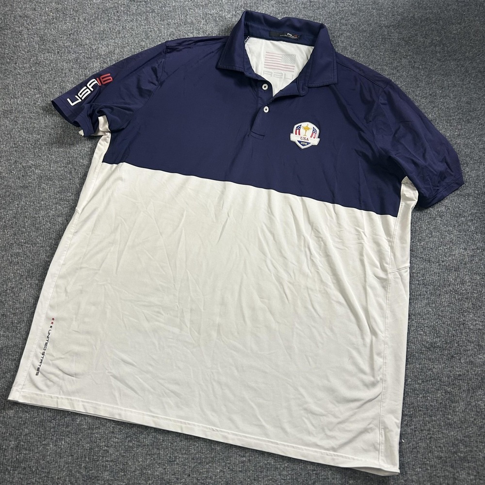 2016 Team USA Ryder Cup Polo Shirt Mens XL Blue White Golf RLX Ralph Lauren